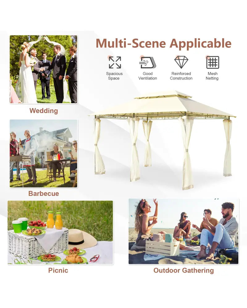10 Feet x 13 Feet Tent Canopy Shelter with Removable Netting Sidewall-Beige - Beige - Gazebos