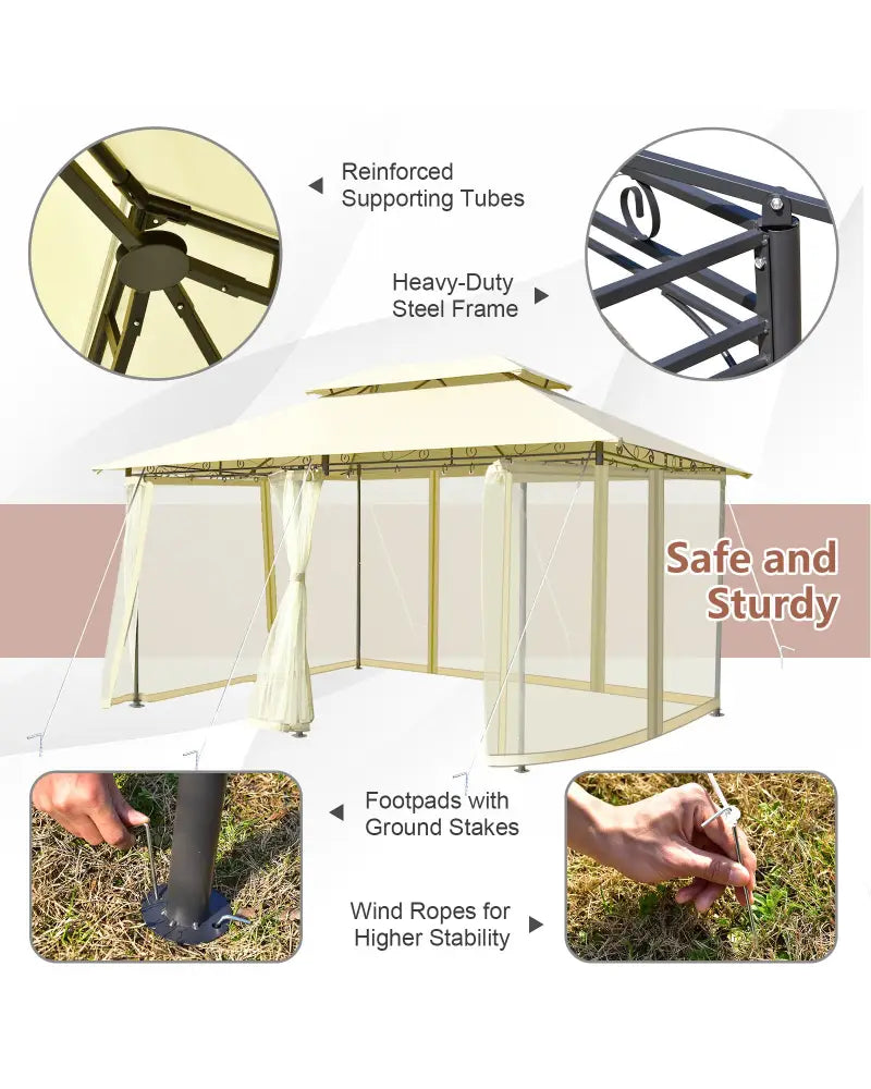 10 Feet x 13 Feet Tent Canopy Shelter with Removable Netting Sidewall-Beige - Beige - Gazebos
