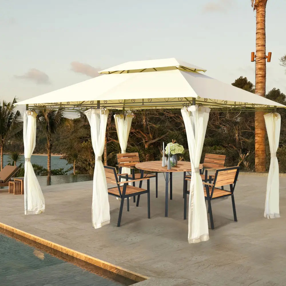 10 Feet x 13 Feet Tent Canopy Shelter with Removable Netting Sidewall-Beige - Beige - Gazebos