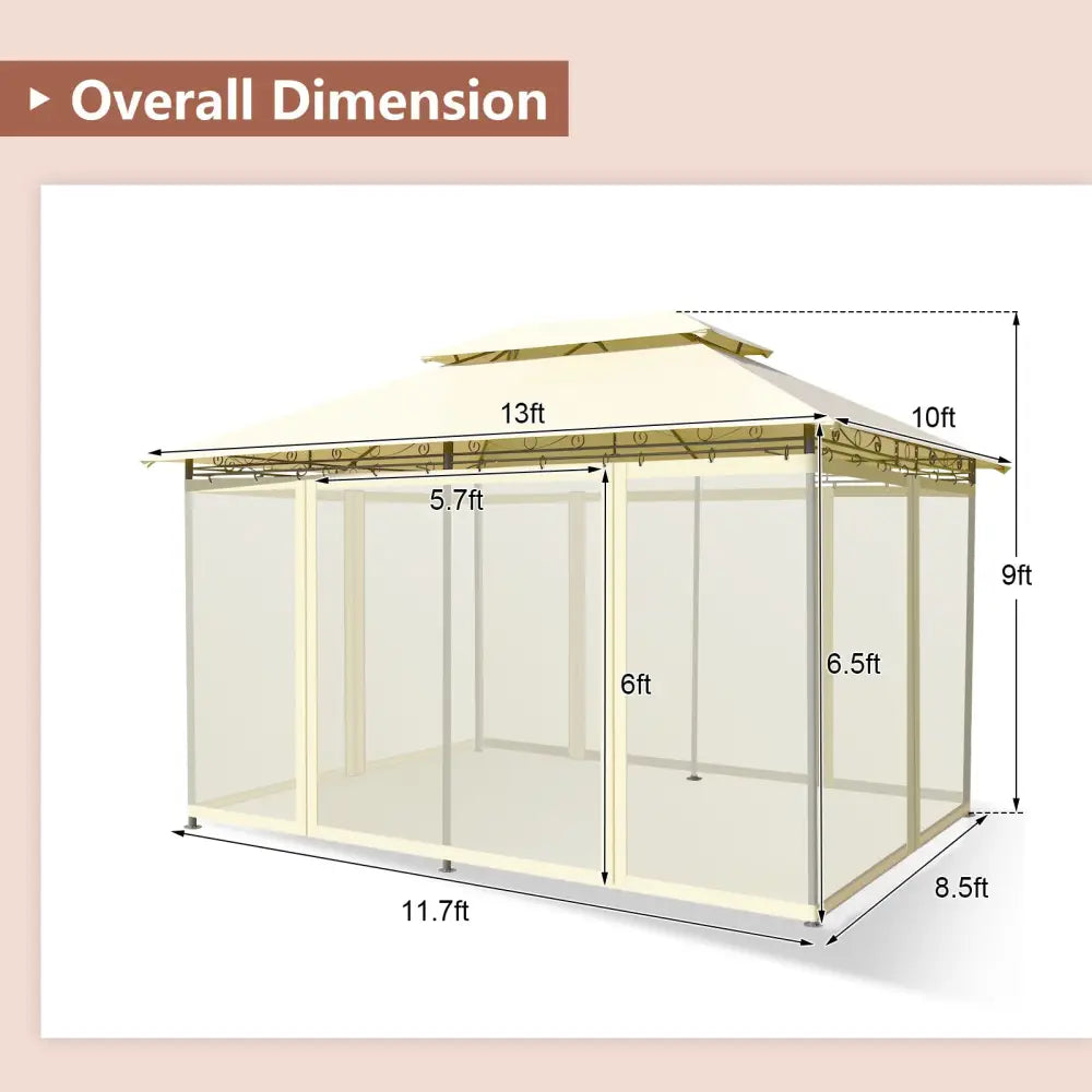 10 Feet x 13 Feet Tent Canopy Shelter with Removable Netting Sidewall-Beige - Beige - Gazebos