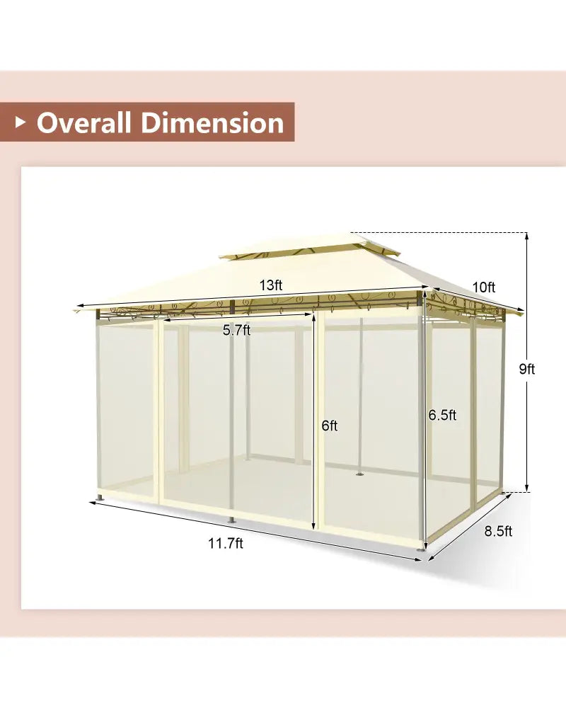 10 Feet x 13 Feet Tent Canopy Shelter with Removable Netting Sidewall-Beige - Beige - Gazebos