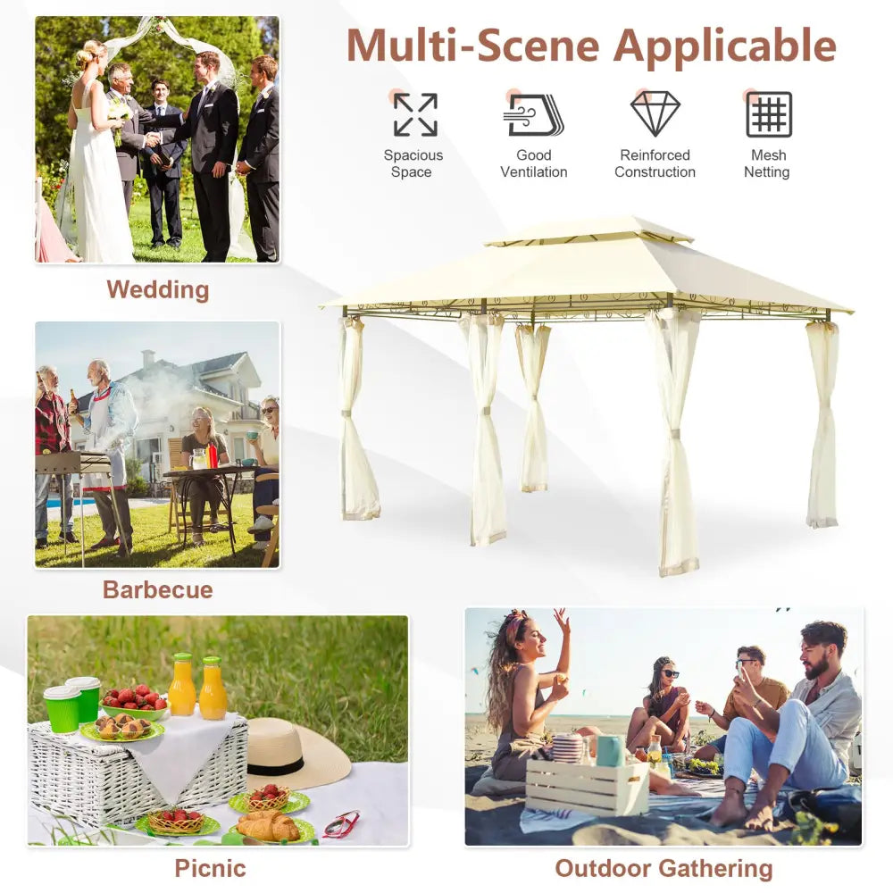 10 Feet x 13 Feet Tent Canopy Shelter with Removable Netting Sidewall-Beige - Beige - Gazebos