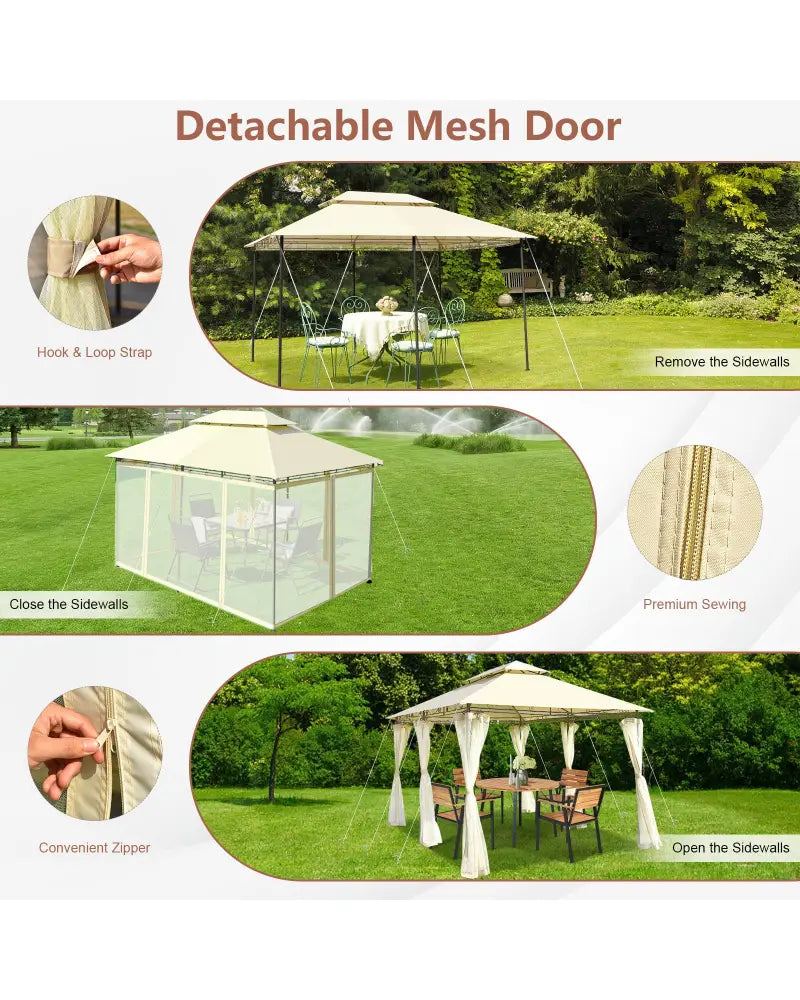 10 Feet x 13 Feet Tent Canopy Shelter with Removable Netting Sidewall-Beige - Beige - Gazebos
