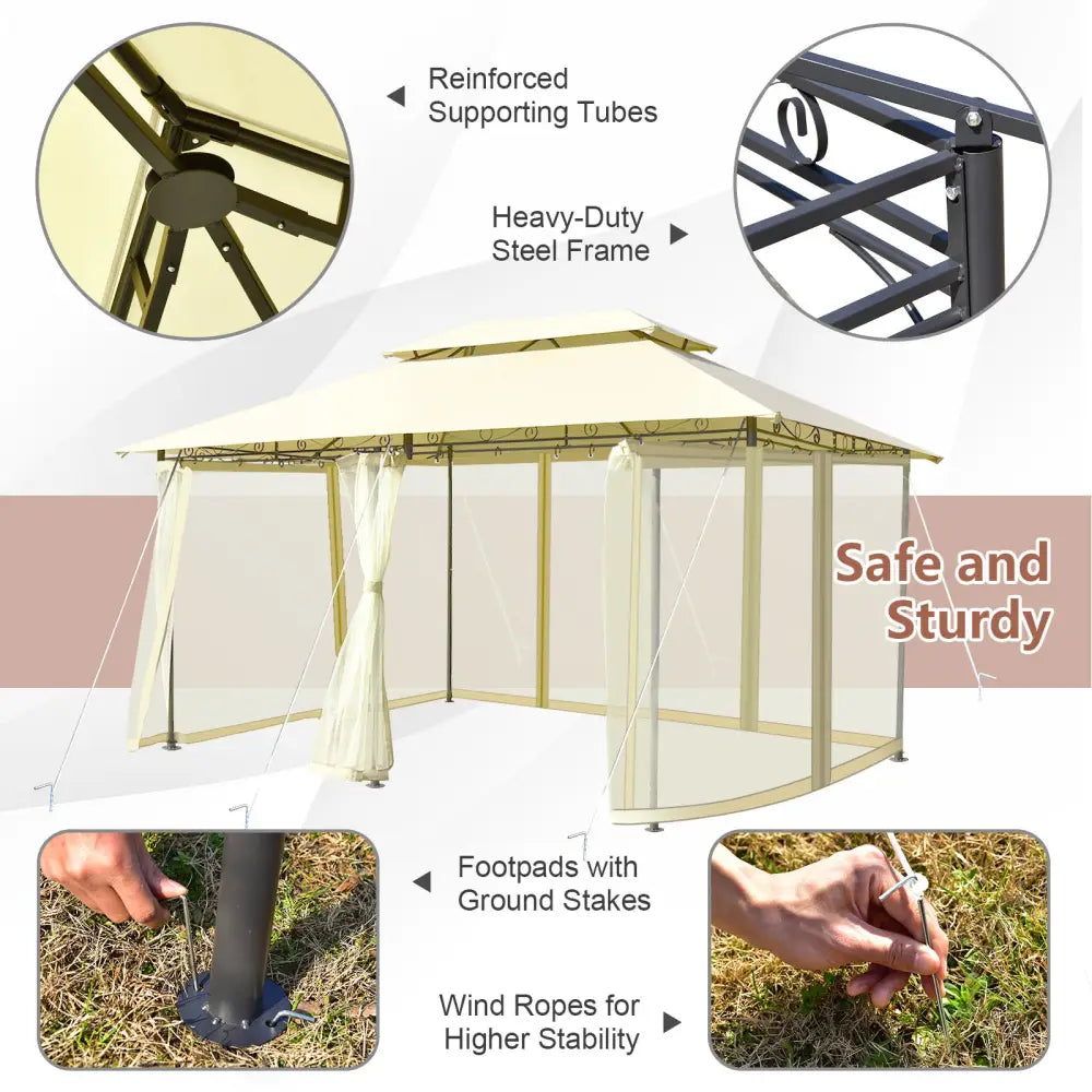 10 Feet x 13 Feet Tent Canopy Shelter with Removable Netting Sidewall-Beige - Beige - Gazebos
