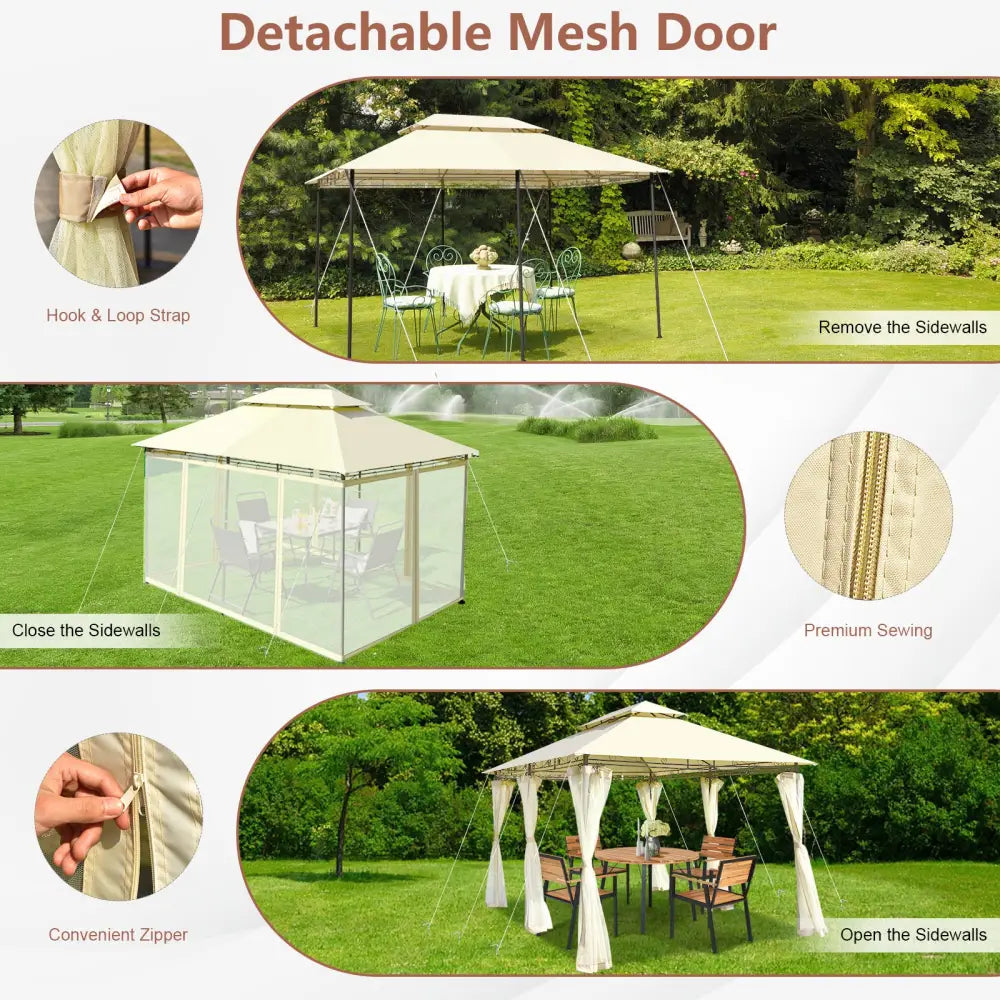 10 Feet x 13 Feet Tent Canopy Shelter with Removable Netting Sidewall-Beige - Beige - Gazebos