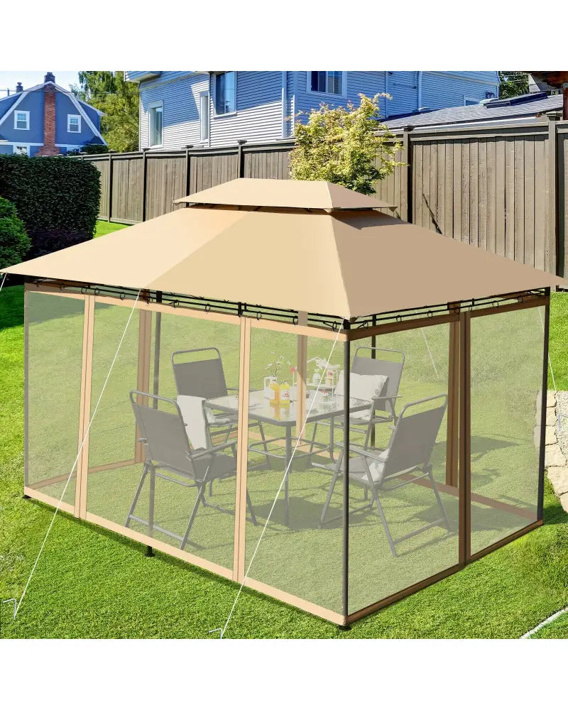10 Feet x 13 Feet Tent Canopy Shelter with Removable Netting Sidewall-Tan - Tan - Gazebos