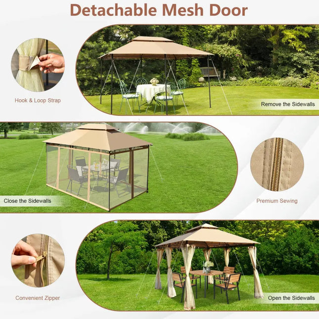 10 Feet x 13 Feet Tent Canopy Shelter with Removable Netting Sidewall-Tan - Tan - Gazebos