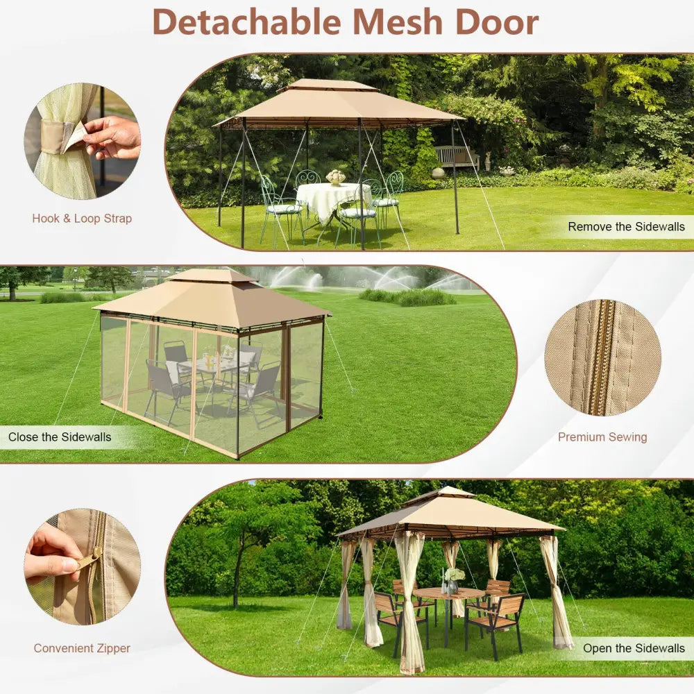 10 Feet x 13 Feet Tent Canopy Shelter with Removable Netting Sidewall-Tan - Tan - Gazebos