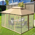 10 Feet x 13 Feet Tent Canopy Shelter with Removable Netting Sidewall-Tan - Tan - Gazebos