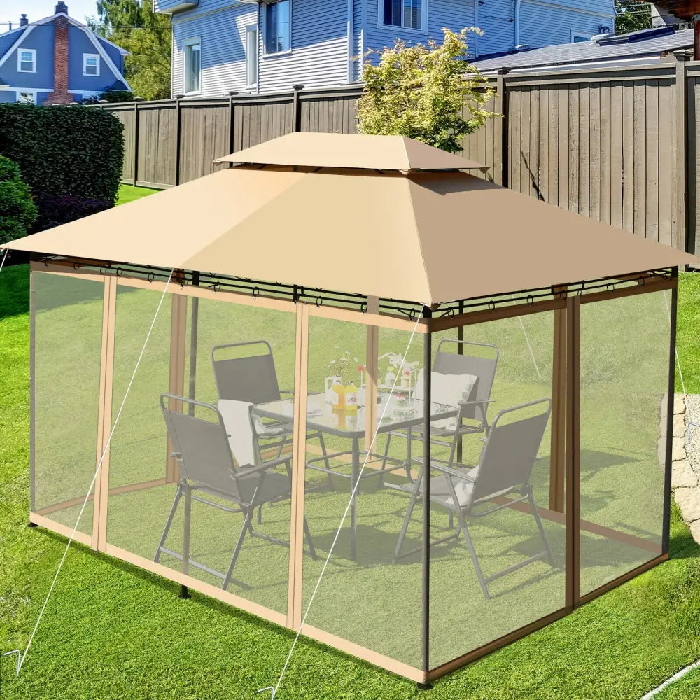 10 Feet x 13 Feet Tent Canopy Shelter with Removable Netting Sidewall-Tan - Tan - Gazebos