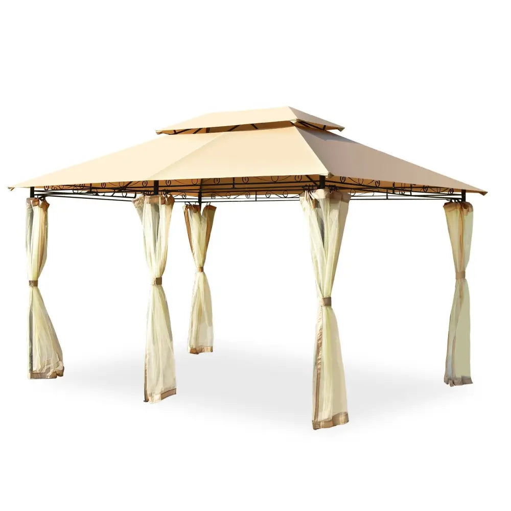 10 Feet x 13 Feet Tent Canopy Shelter with Removable Netting Sidewall-Tan - Tan - Gazebos