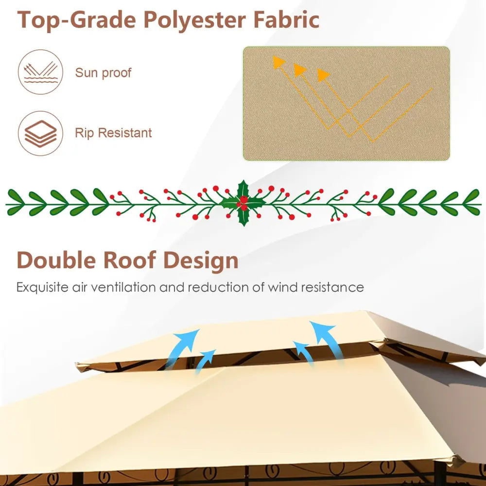 10 Feet x 13 Feet Tent Canopy Shelter with Removable Netting Sidewall-Tan - Tan - Gazebos
