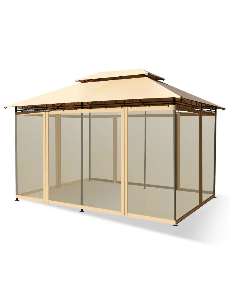 10 Feet x 13 Feet Tent Canopy Shelter with Removable Netting Sidewall-Tan - Tan - Gazebos
