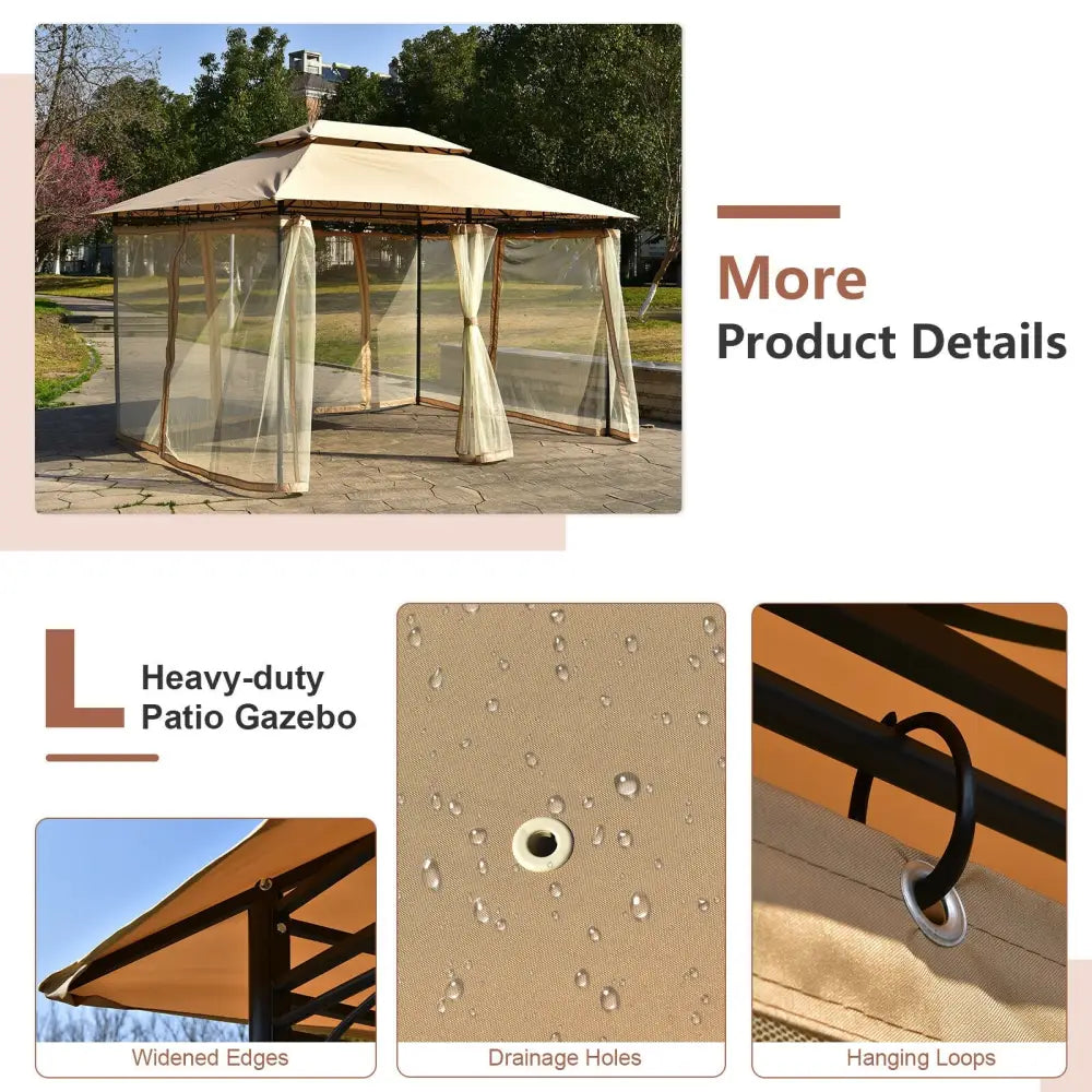 10 Feet x 13 Feet Tent Canopy Shelter with Removable Netting Sidewall-Tan - Tan - Gazebos