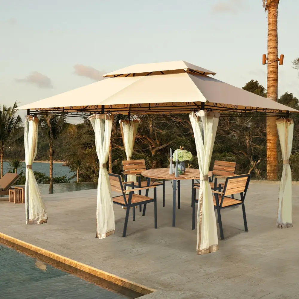 10 Feet x 13 Feet Tent Canopy Shelter with Removable Netting Sidewall-Tan - Tan - Gazebos