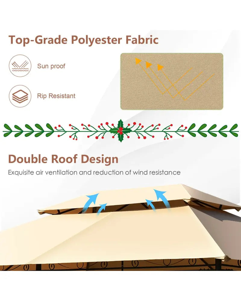 10 Feet x 13 Feet Tent Canopy Shelter with Removable Netting Sidewall-Tan - Tan - Gazebos