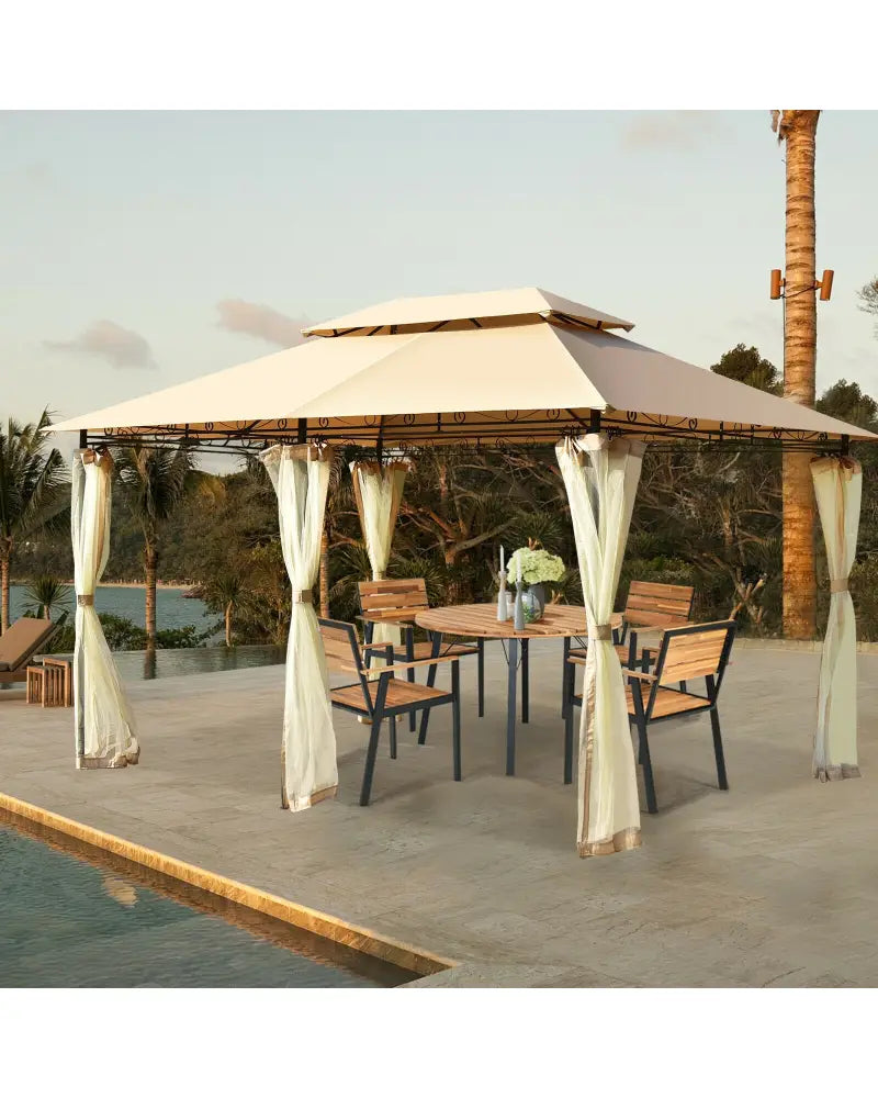 10 Feet x 13 Feet Tent Canopy Shelter with Removable Netting Sidewall-Tan - Tan - Gazebos