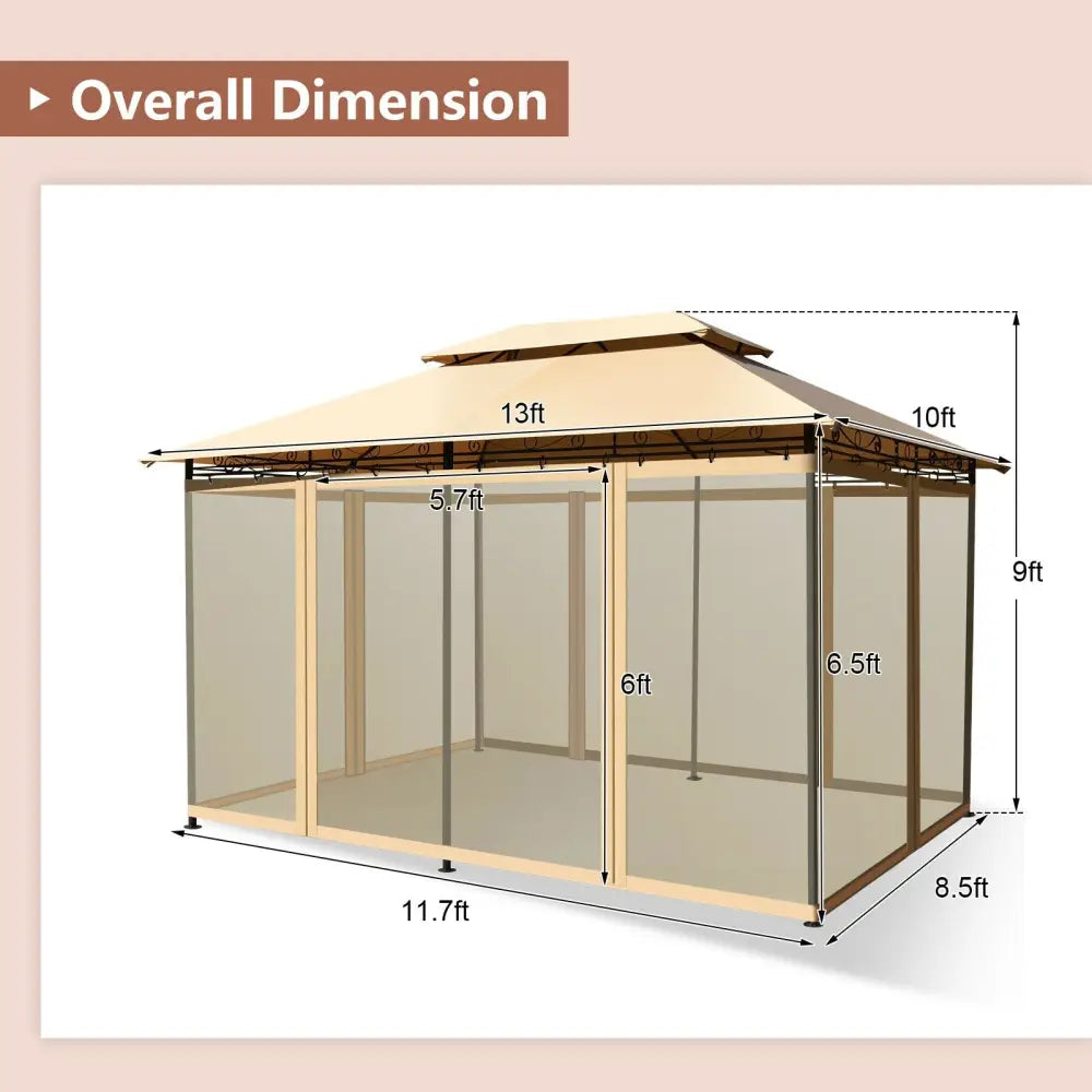 10 Feet x 13 Feet Tent Canopy Shelter with Removable Netting Sidewall-Tan - Tan - Gazebos