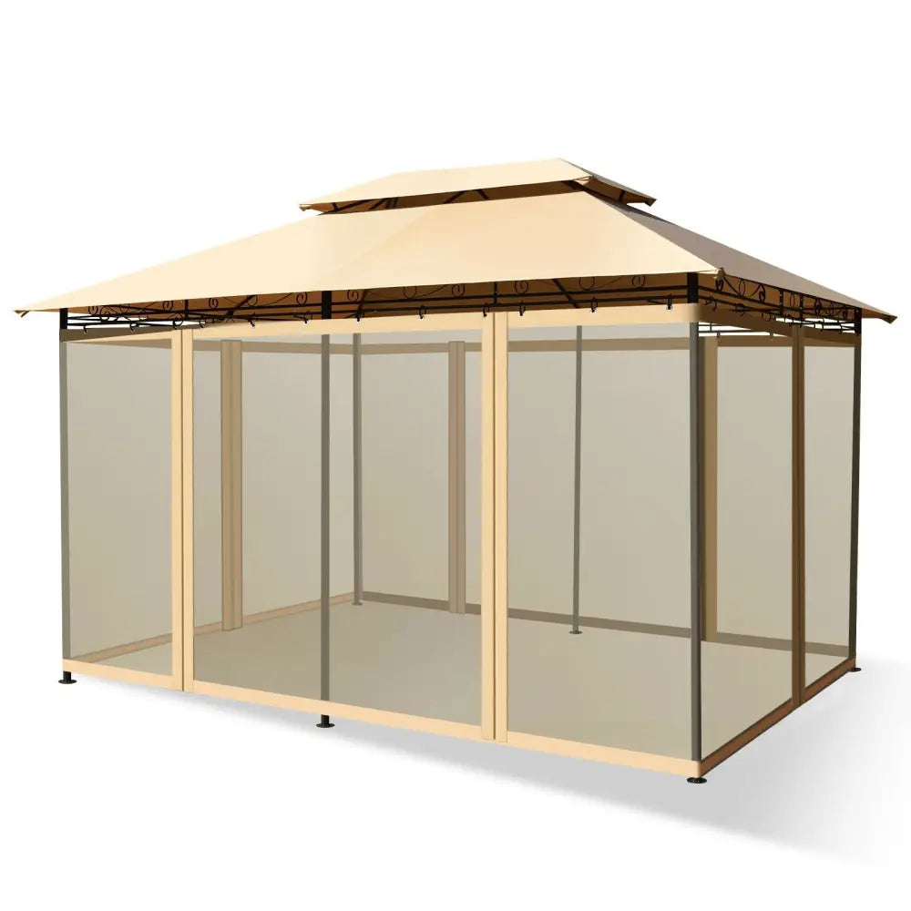 10 Feet x 13 Feet Tent Canopy Shelter with Removable Netting Sidewall-Tan - Tan - Gazebos