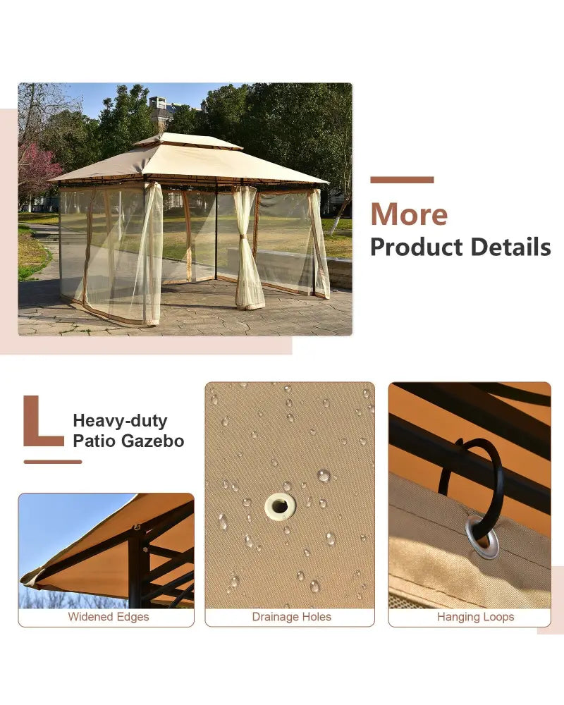 10 Feet x 13 Feet Tent Canopy Shelter with Removable Netting Sidewall-Tan - Tan - Gazebos