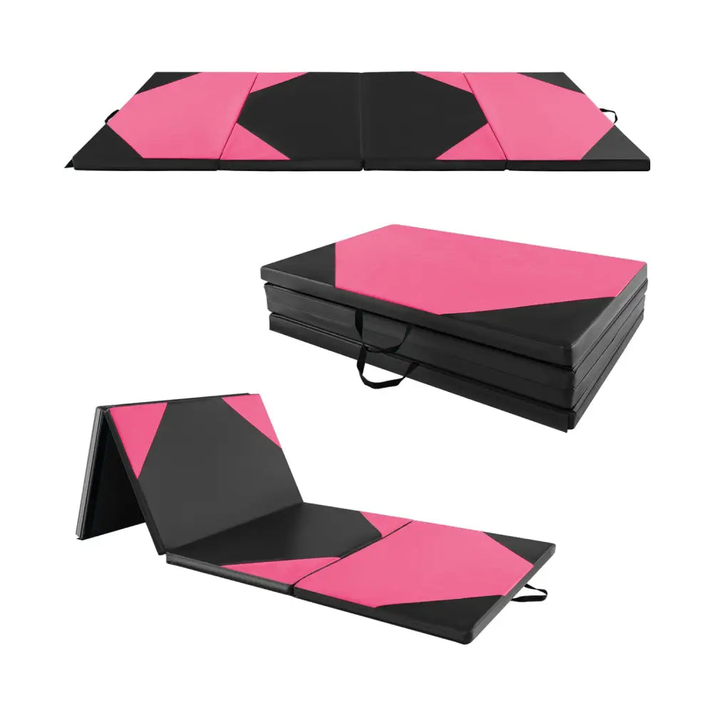 10 Feet x 4 Feet x 2 Inch Folding Exercise Mat with Hook and Loop Fasteners-Black and Pink - Black & Pink - Yoga & Gym