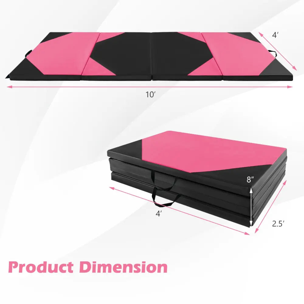 10 Feet x 4 Feet x 2 Inch Folding Exercise Mat with Hook and Loop Fasteners-Black and Pink - Black & Pink - Yoga & Gym