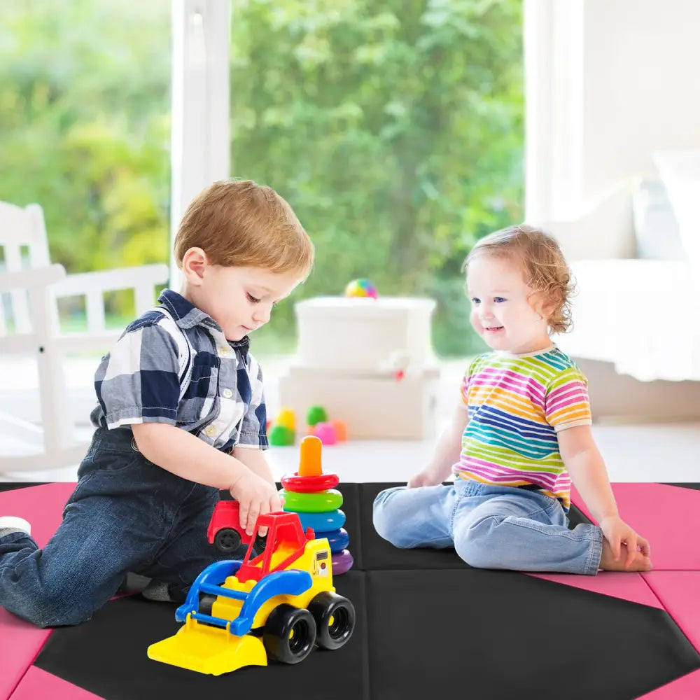 10 Feet x 4 Feet x 2 Inch Folding Exercise Mat with Hook and Loop Fasteners-Black and Pink - Black & Pink - Yoga & Gym