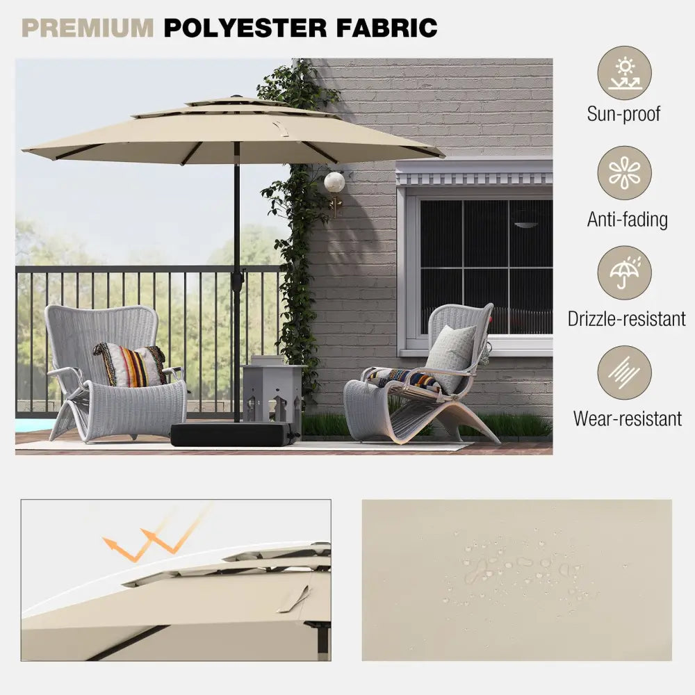 10 ft 3-tier Vented Patio Umbrella with Push Button Tilt-Beige - Beige - Outdoor Umbrellas