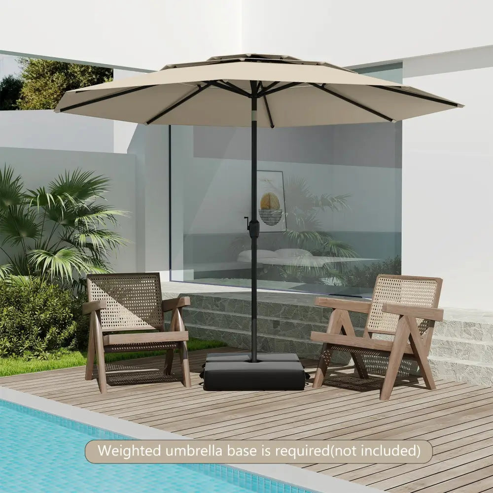 10 ft 3-tier Vented Patio Umbrella with Push Button Tilt-Beige - Beige - Outdoor Umbrellas