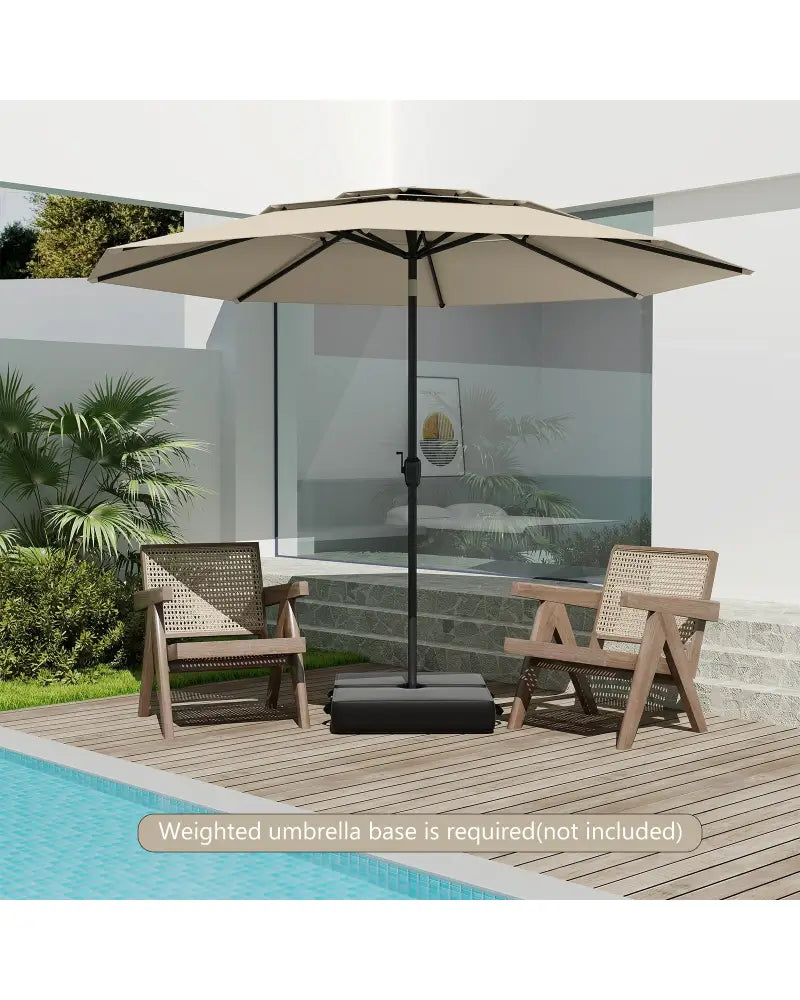 10 ft 3-tier Vented Patio Umbrella with Push Button Tilt-Beige - Beige - Outdoor Umbrellas