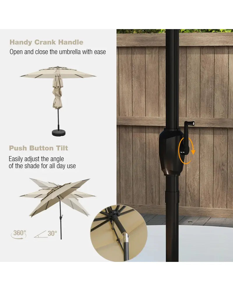 10 ft 3-tier Vented Patio Umbrella with Push Button Tilt-Beige - Beige - Outdoor Umbrellas