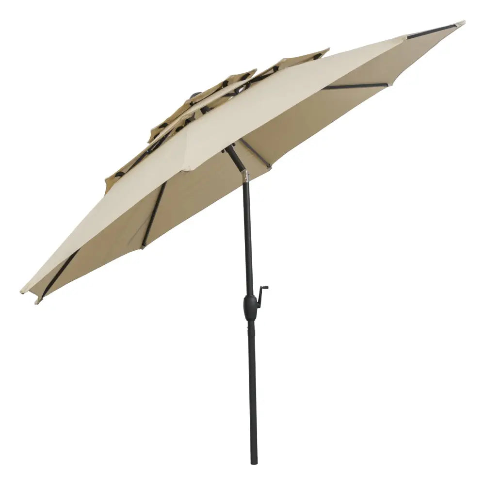 10 ft 3-tier Vented Patio Umbrella with Push Button Tilt-Beige - Beige - Outdoor Umbrellas