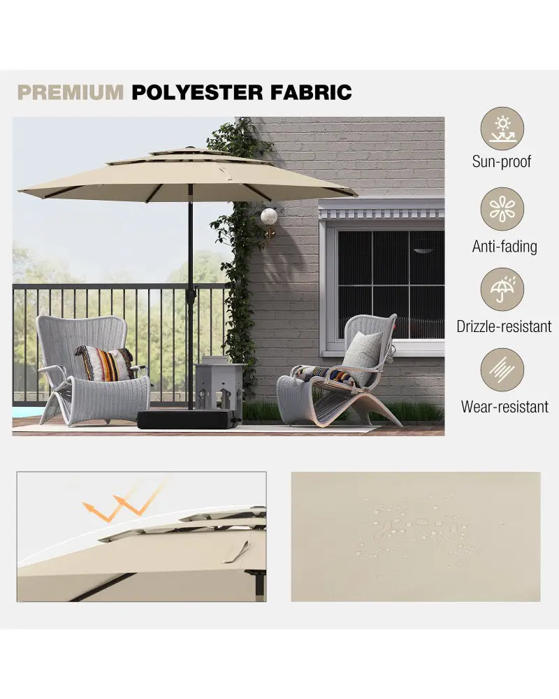 10 ft 3-tier Vented Patio Umbrella with Push Button Tilt-Beige - Beige - Outdoor Umbrellas