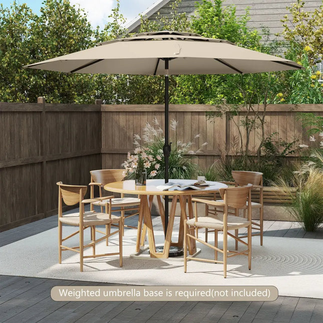 10 ft 3-tier Vented Patio Umbrella with Push Button Tilt-Beige - Beige - Outdoor Umbrellas