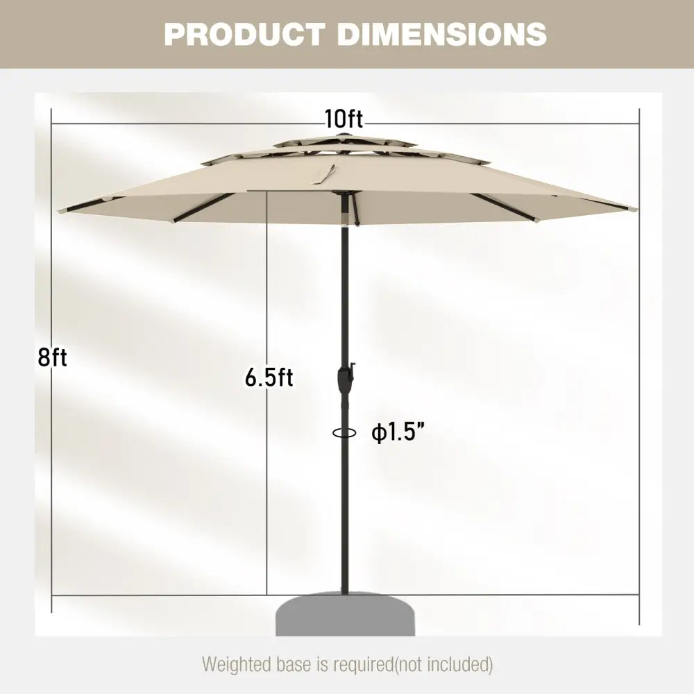10 ft 3-tier Vented Patio Umbrella with Push Button Tilt-Beige - Beige - Outdoor Umbrellas
