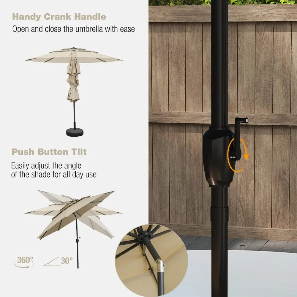 10 ft 3-tier Vented Patio Umbrella with Push Button Tilt-Beige - Beige - Outdoor Umbrellas
