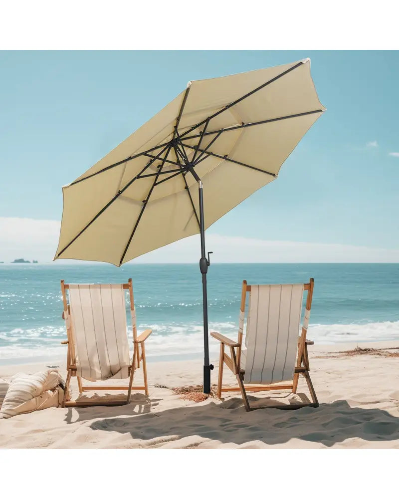 10 ft 3-tier Vented Patio Umbrella with Push Button Tilt-Beige - Beige - Outdoor Umbrellas