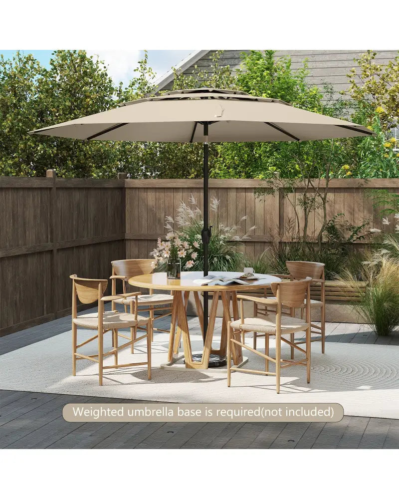 10 ft 3-tier Vented Patio Umbrella with Push Button Tilt-Beige - Beige - Outdoor Umbrellas