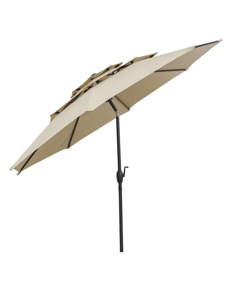 10 ft 3-tier Vented Patio Umbrella with Push Button Tilt-Beige - Beige - Outdoor Umbrellas