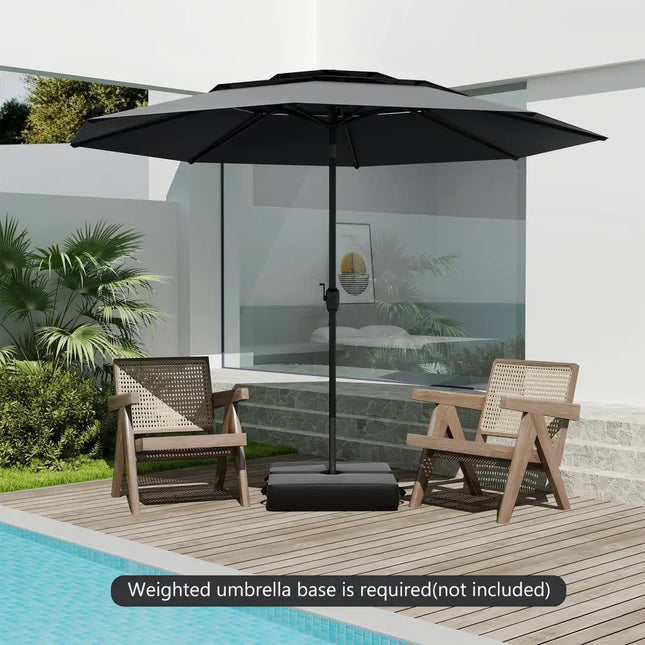 10 ft 3-tier Vented Patio Umbrella with Push Button Tilt-Black - Black - Outdoor Umbrellas