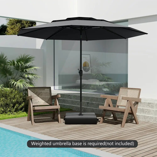 10 ft 3-tier Vented Patio Umbrella with Push Button Tilt-Black - Black - Outdoor Umbrellas