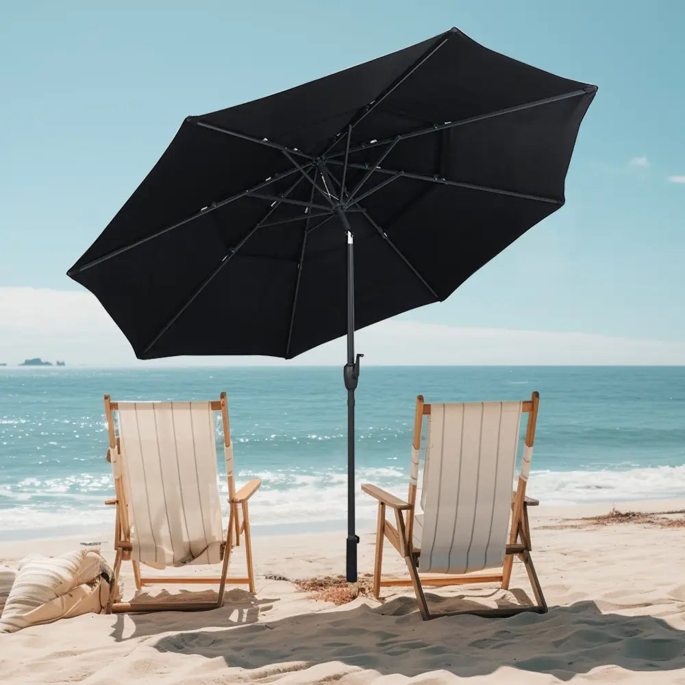10 ft 3-tier Vented Patio Umbrella with Push Button Tilt-Black - Black - Outdoor Umbrellas