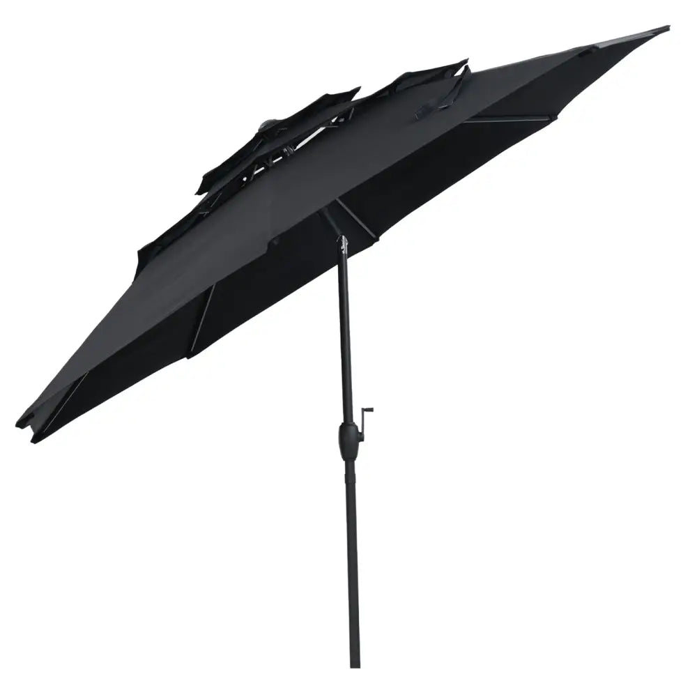 10 ft 3-tier Vented Patio Umbrella with Push Button Tilt-Black - Black - Outdoor Umbrellas