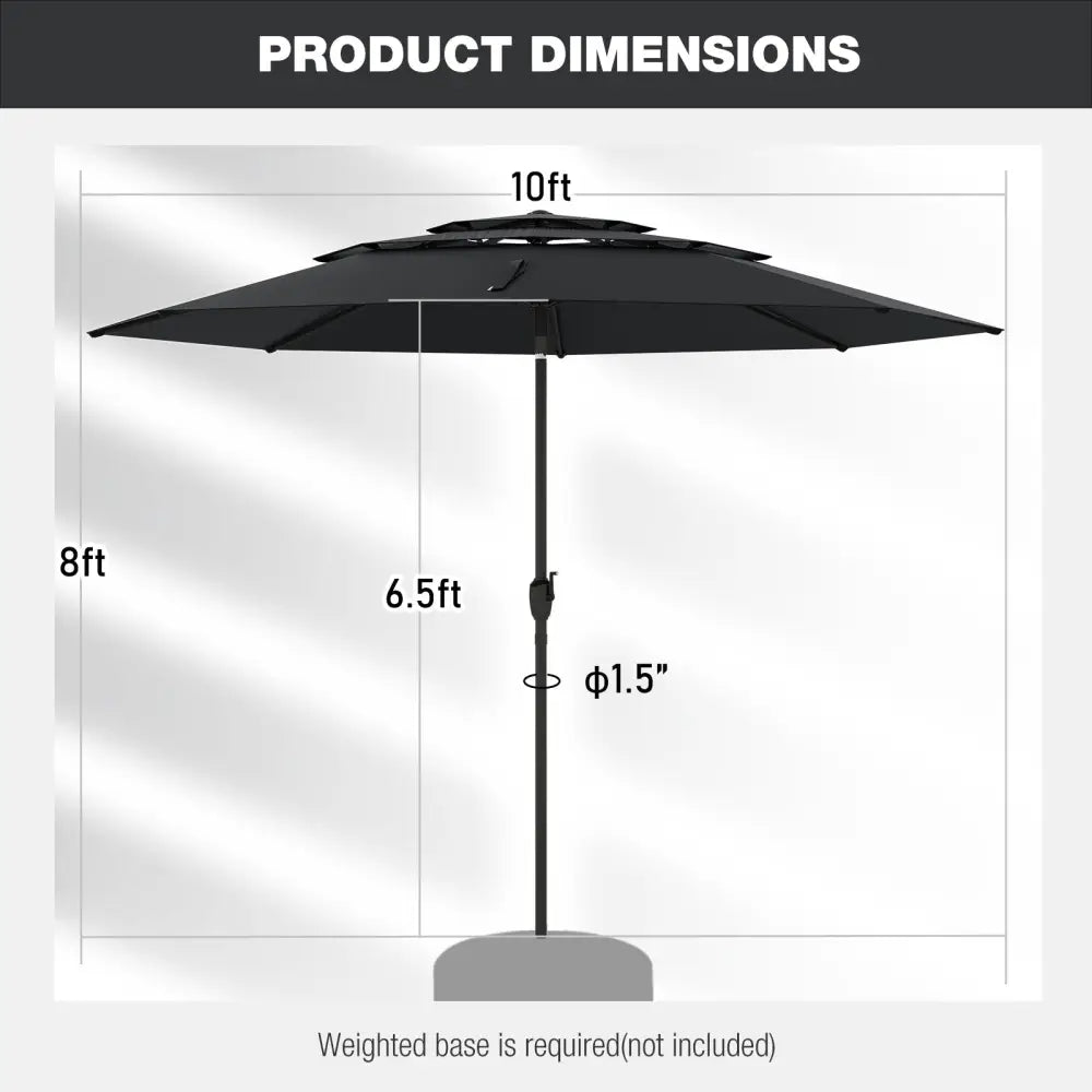 10 ft 3-tier Vented Patio Umbrella with Push Button Tilt-Black - Black - Outdoor Umbrellas