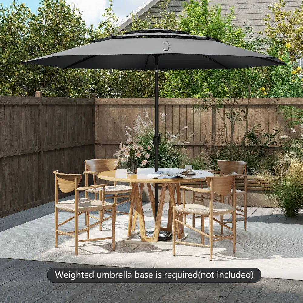 10 ft 3-tier Vented Patio Umbrella with Push Button Tilt-Black - Black - Outdoor Umbrellas