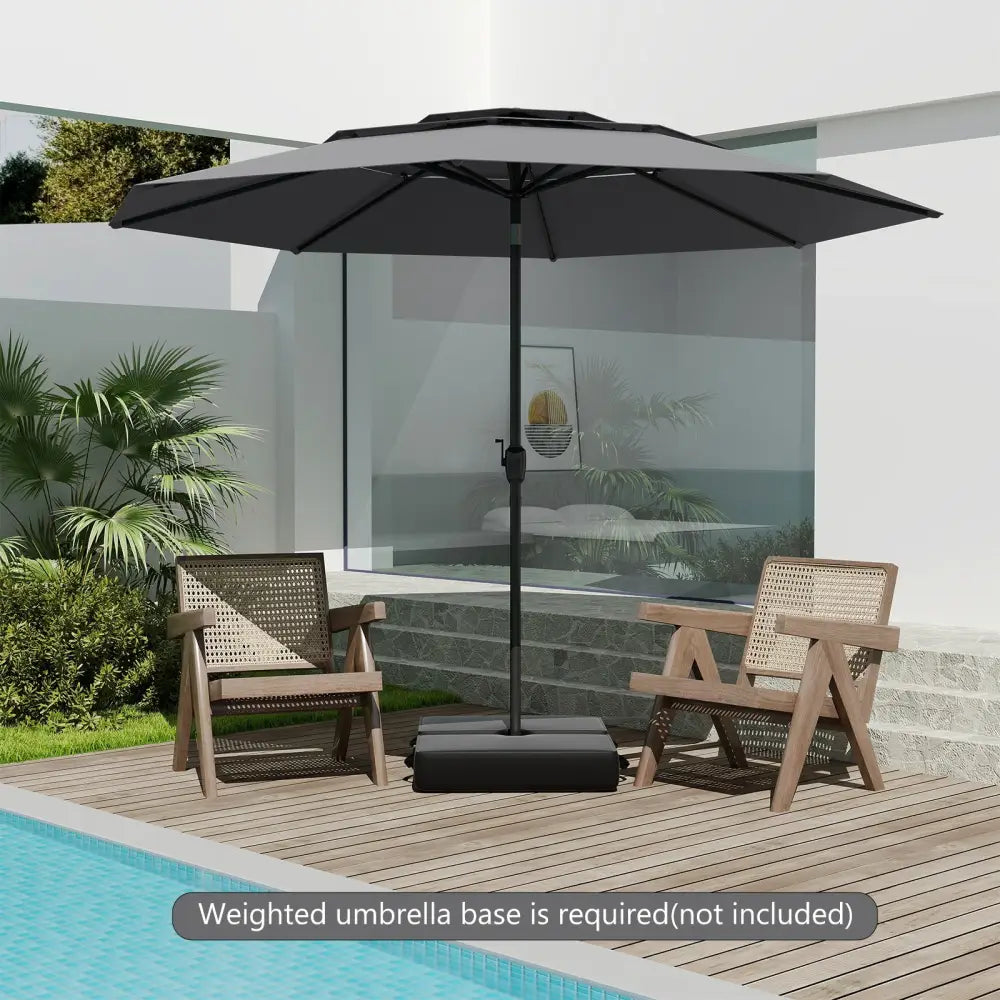 10 ft 3-tier Vented Patio Umbrella with Push Button Tilt-Gray - Gray - Outdoor Umbrellas