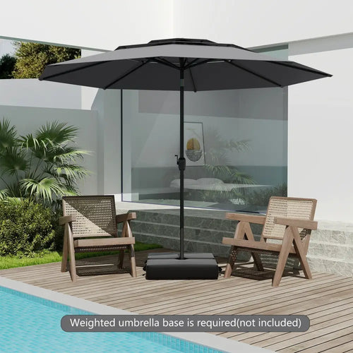 10 ft 3-tier Vented Patio Umbrella with Push Button Tilt-Gray - Gray - Outdoor Umbrellas