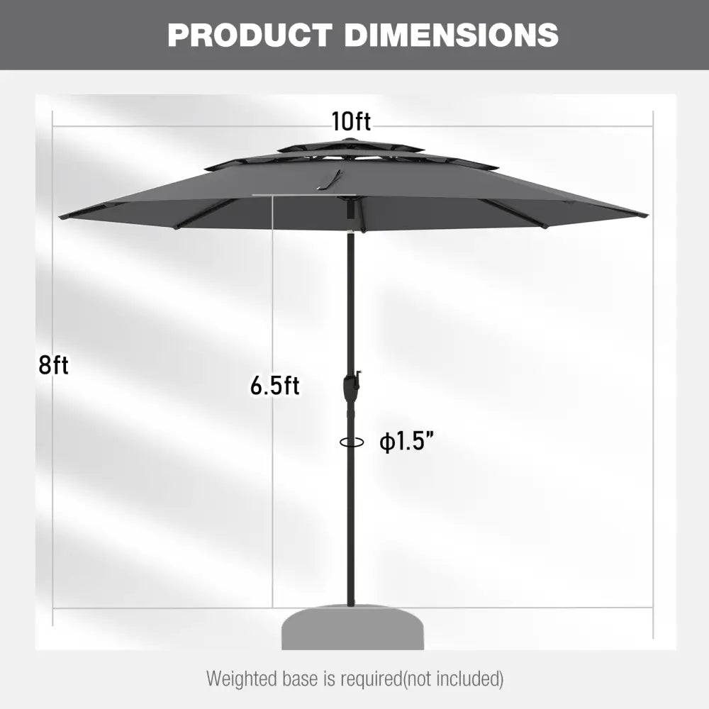 10 ft 3-tier Vented Patio Umbrella with Push Button Tilt-Gray - Gray - Outdoor Umbrellas