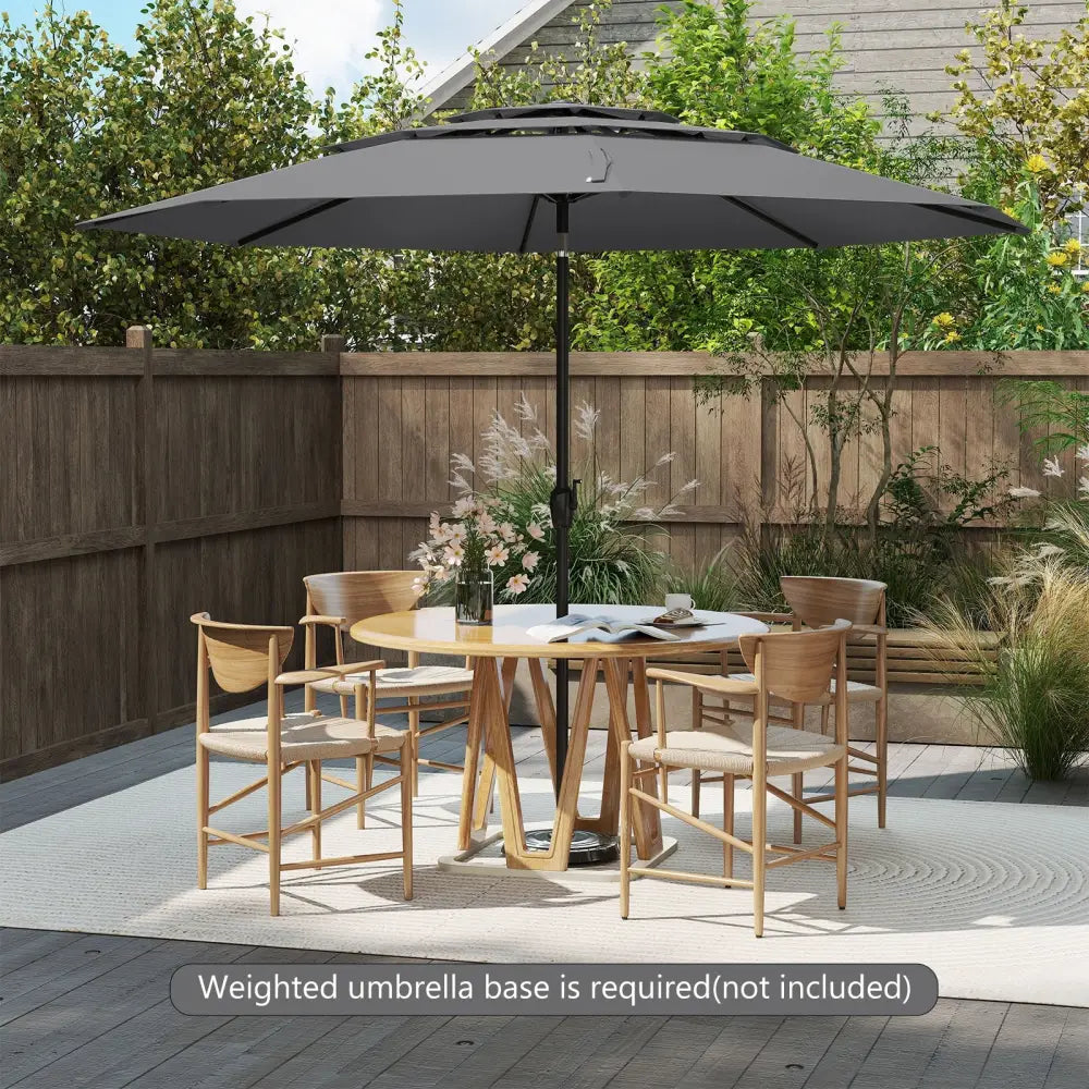 10 ft 3-tier Vented Patio Umbrella with Push Button Tilt-Gray - Gray - Outdoor Umbrellas