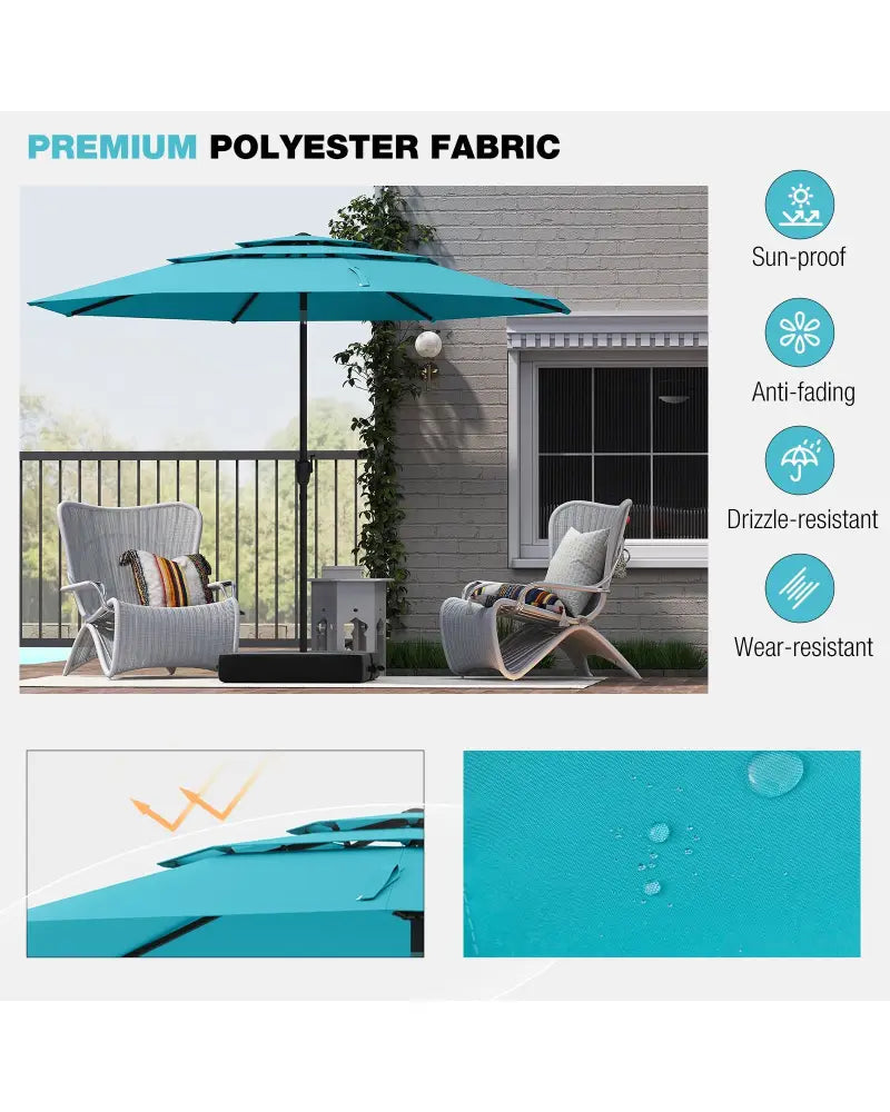 10 ft 3-tier Vented Patio Umbrella with Push Button Tilt-Green - Green - Outdoor Umbrellas
